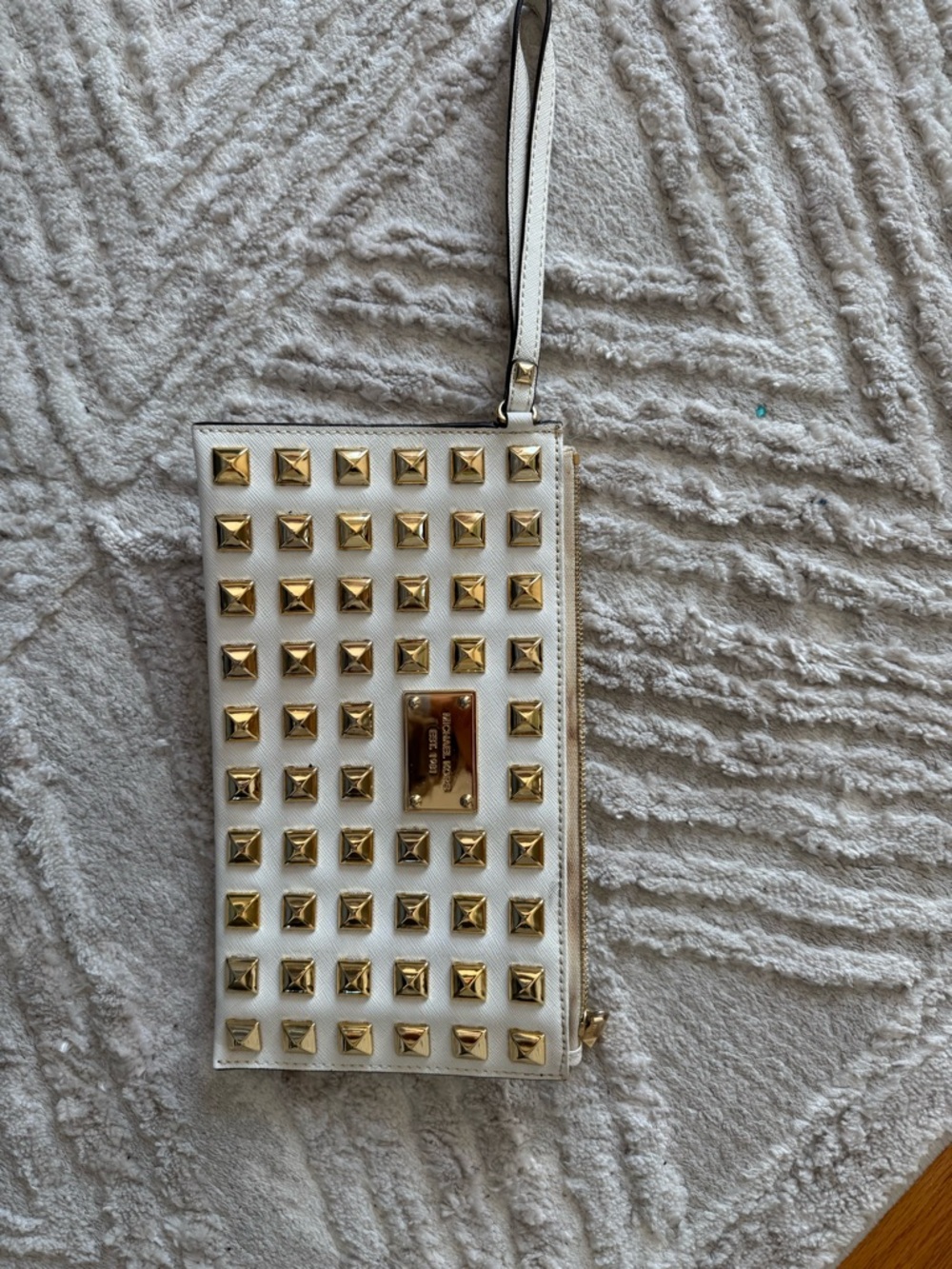 Michael Kors White Wristlet Clutch with Gold Studs